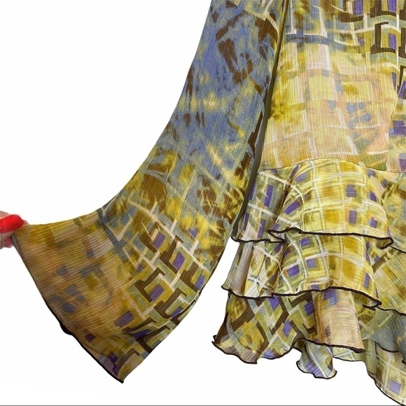 Simonton Says Watercolor Design Sheer Open Front Single Tie Front Cardigan - Picture 3 of 9